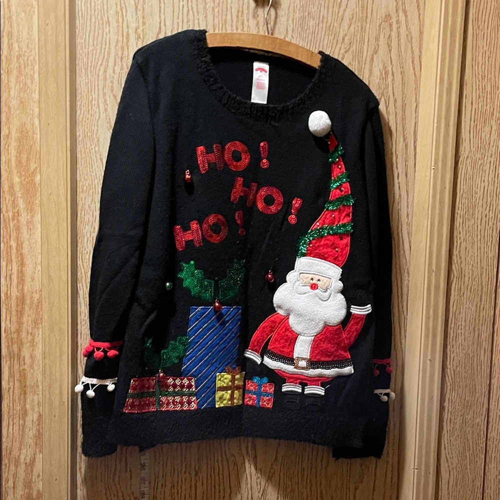Festive Black Christmas Sweater with Santa Design